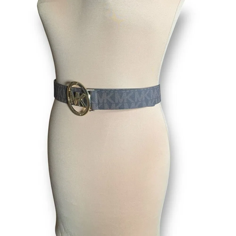 Michael‎ Michael Kors Chocolate Logo Belt Statement MK Buckle Synthetic Leather